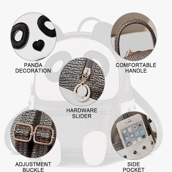 Bag Wizard Panda Mini Backpack – Silver Faux Leather with Studded Side Pockets - Picture 5 of 5